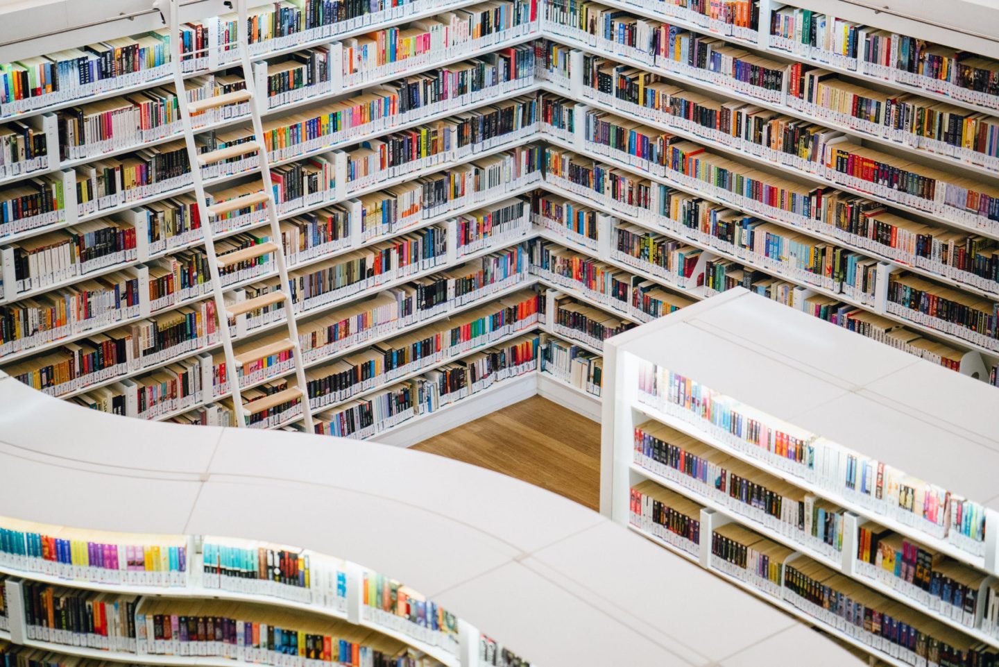 library with colorful shelves about brin food